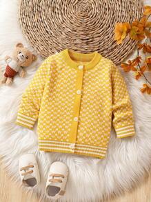 Bedruckter Strickjacke Für Baby Jungen Mit Knopfleiste Und Rundhalskragen