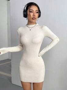 Chiquease 女士純色修身毛衣連衣裙