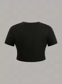 Flirla Kích thước lớn Của phụ nữ Màu thuần Ngắn tay Quần skinny Áo thun - màu đen - Xem 5