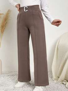 RueChic Nastoletnie dziewczyny Dekoracyjne naszycie z napisem Z paskiem Szew z przodu Podszewka termiczna Spodnie