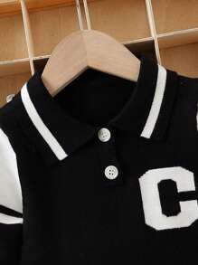 Baby Boys' Letter Printed Polo Collar Sweater - Black - View 3