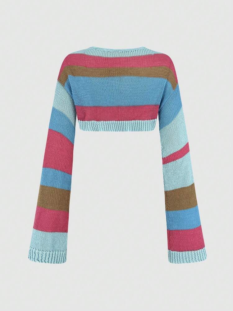 Women's Striped Color Block Knit Pullover Fall Winter Sweater