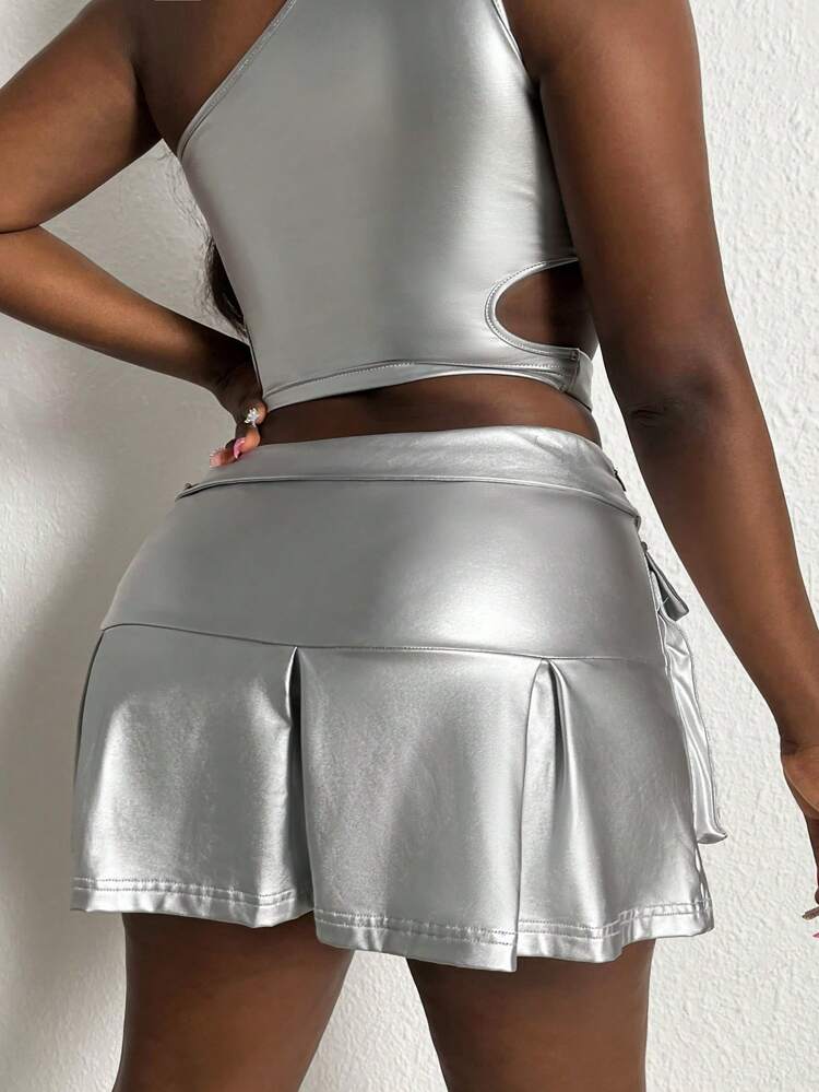 Ladies' Metallic Color Cargo Skirt