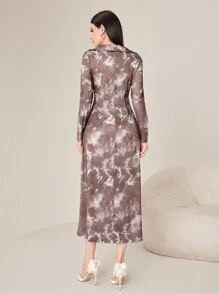 Mulvari Women's Pleated Printed Dress - Brown - View 2