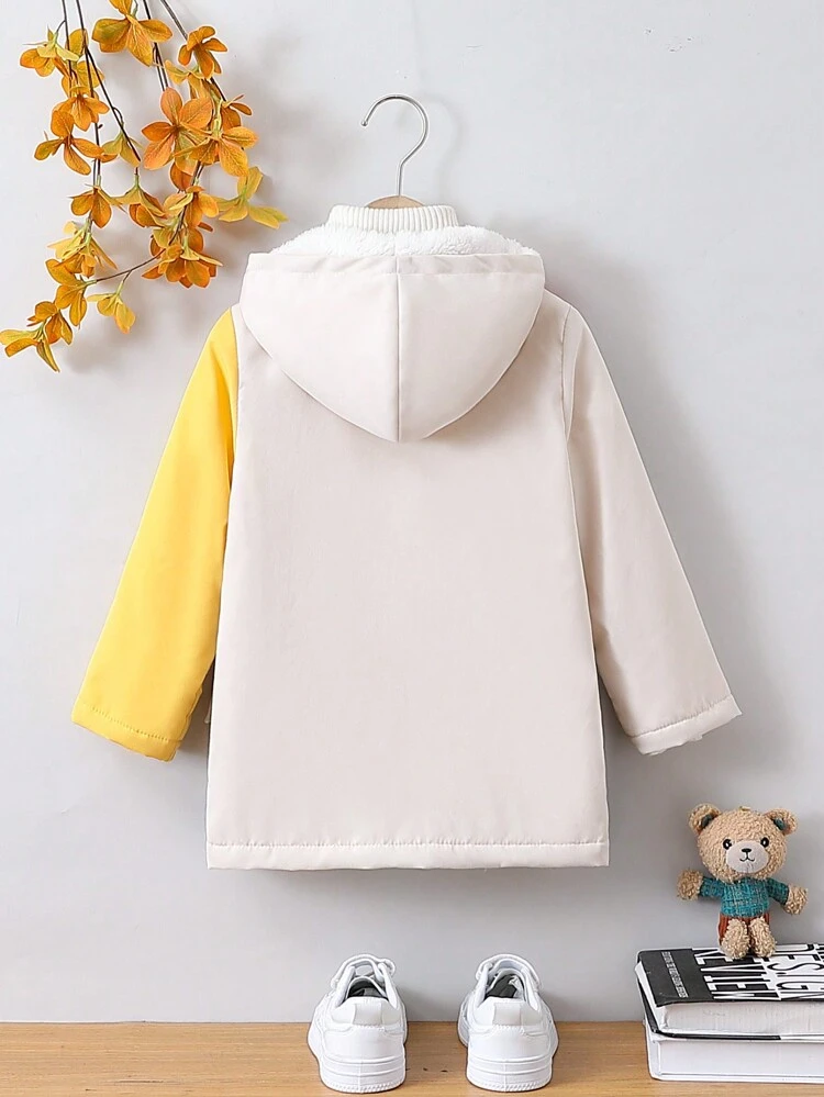 Boys' Fashionable Casual Contrast Color Lined Thick Warm Winter Jacket