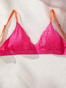 SHEIN Lace Trim Lingerie Set - Hot Pink - View 6