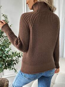 SHEIN LUNE Của phụ nữ Áo cao cổ Tay Raglan Áo len - Lạc đà - Xem 2