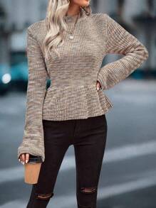 SHEIN Clasi Half Turtle Neck Mixed Color Sweater Pullover Knit Pullover Fall Winter Sweater - Multicolor - View 3