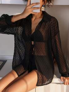 SHEIN Swim Women'S Drop Shoulder Kimono - Black - View 5