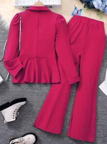 SHEIN Tween Girls' Elegant Urban Leisure Suit And Trousers Set - Hot Pink - View 2