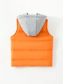 SHEIN 男童拼色连帽背心棉服 - 橘色 - 查看 2