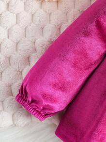 Conjunto De Top Fruncido Suave Y Pantalones Acampanados De Terciopelo Para Bebé Niña Para Otoño / Invierno - Rosa Fucsia - Ver 4