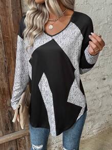 SHEIN LUNE 女款拼色落肩 T 卹 - 彩色 - 查看 1