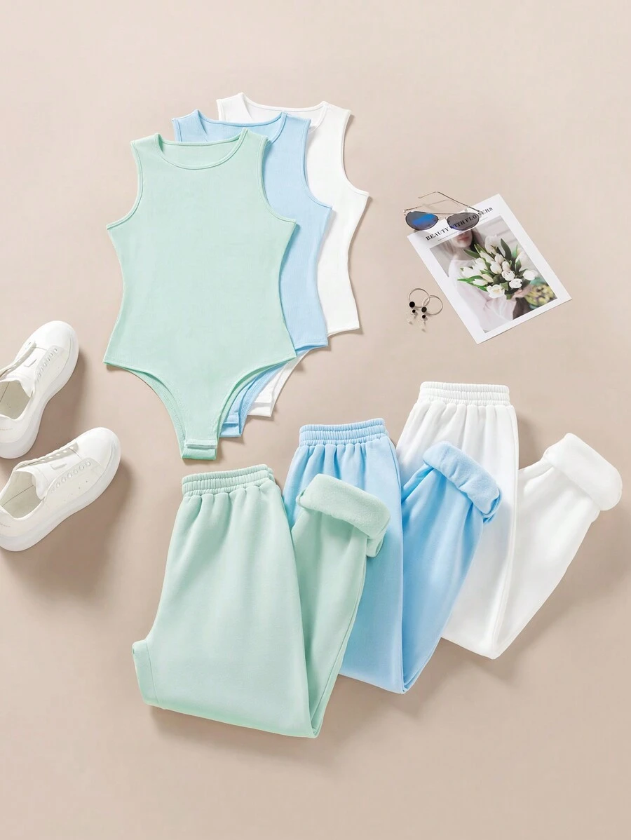 SHEIN Unity 純色無袖連身衣連褲套裝 - 彩色 - 查看 1