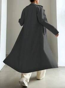 EURMUSE Của phụ nữ Màu thuần DOUBLE-BREASTED Bộ đồ Vòng cổ Len áo - Màu xám đen - Xem 2