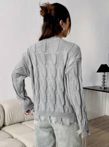Flirla Damski Jednolity Oversized Zamek z przodu Rozpinane Swetry Z Opuszczane ramiona