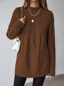 EMERY ROSE 立領針織毛衣(不帶腰帶) - 駝色 - 查看 5