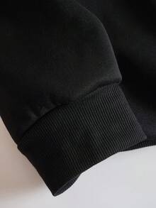 INAWLY Kích thước lớn Của phụ nữ Vương miện In Lông cừu Áo nỉ - màu đen - Xem 5