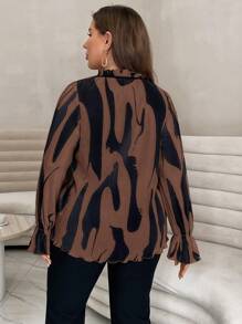 SHEIN Privé 大碼褶皺腰帶襯衫 - 棕色 - 查看 2