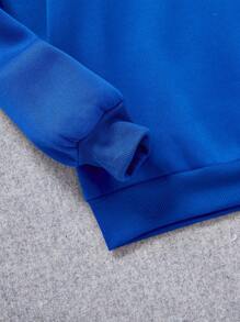 青少年男童休闲印花长袖卫衣，适合秋冬季穿着 - 藍色 - 查看 3