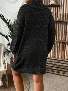 SHEIN LUNE 大碼高領拼色毛衣裙 - 黑色 - 查看 2