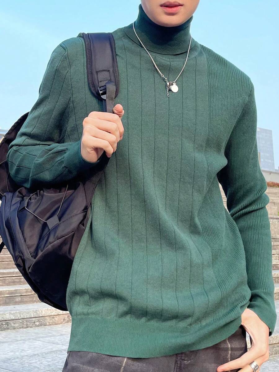 Manfinity Homme Màu thuần Áo cao cổ Áo len Cho nam giới - màu xanh lá - Xem 1