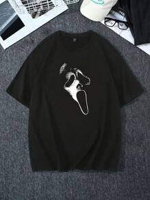 Manfinity LEGND Men Loose-Fitting Ghost Face Graphic Short Sleeve T-Shirt, For Going Out, For Friends - Black - View 5