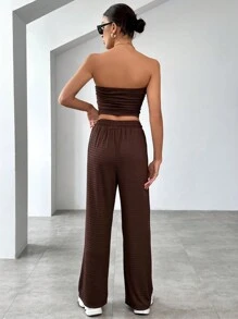 SHEIN Essnce Của phụ nữ Đơn giản Màu thuần Ống ngọn Và Quần Hai chiếc Bộ - màu nâu - Xem 2