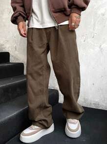 Manfinity Homme Relaxed Fit Men's Casual Straight Leg Long Pants - Brown - View 1