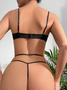 Women's Sexy Lace Hollow Out Design Lingerie Set - Black - View 2