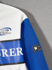 男童防風保暖長袖拼色夾克 - 藍色 - 查看 4