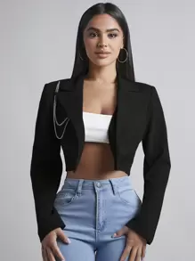 SHEIN PETITE 秋冬女士短款钻石链装饰西装外套