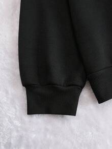 SHEIN LUNE Của phụ nữ Vòng cổ Áo nỉ Với Slogan Và In Hoạt hình - màu đen - Xem 3