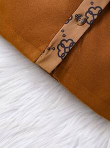 SHEIN 2 szt. Dziecko Chłopcy Wypoczynek Elegancki Vintage  Geometryczny Nadrukowany Weałniany Garnitur Z Paskiem , Jesień/zima - Brązowy - Zobacz 6