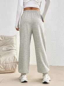 SHEIN Essnce 女士彈性腰運動長褲 - 淺灰色 - 查看 2