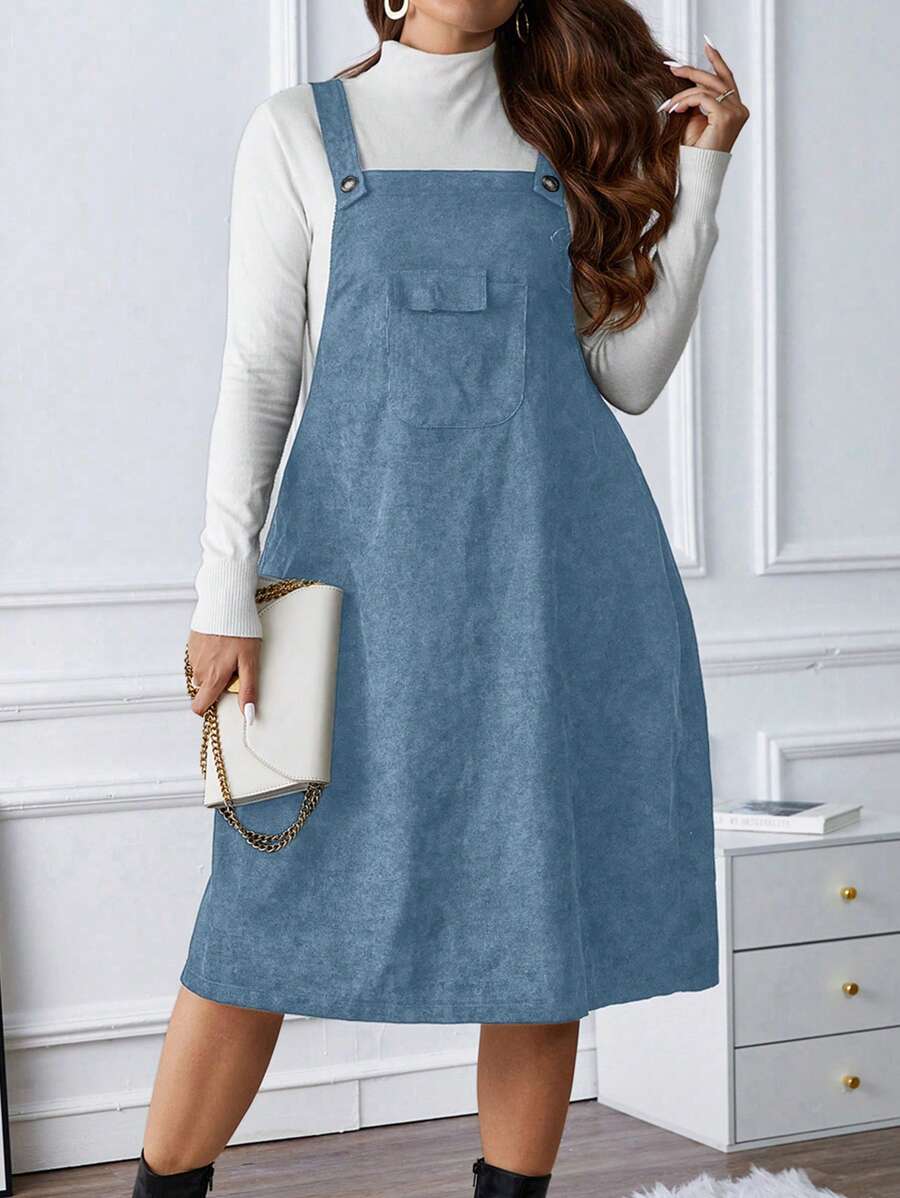 SHEIN LUNE Plus Size Women's Overall Dress - Blue - View 1