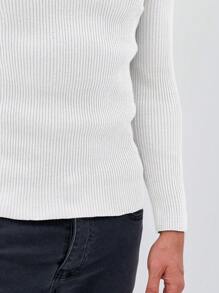 SHEIN Cottnline Men's Solid Color Turtleneck Cable Knit Sweater - White - View 4