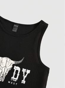 Flirla Text Print Crew Neck Tank Top For Summer
