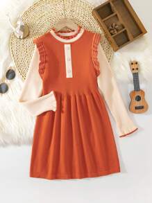 SHEIN Cô gái Tương phản Màu sắc Ruffled Hem Đầm - Nhiều màu - Xem 1