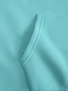 SHEIN EZwear Áo hoodie lót nhiệt màu trơn có dây rút cho nữ - Màu xanh bạc hà - Xem 6