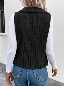 SHEIN Clasi 女士无袖瀑布开衫，女士深秋休闲瀑布常规版型黑色纯色女士外套，休闲日常穿着 - 黑色 - 查看 2