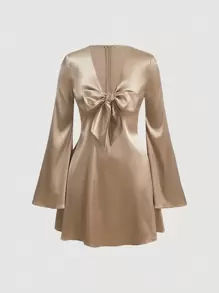 SHEIN MOD Của phụ nữ Vàng Màu sắc Kèn Đầm Với Trang trí Nơ Đối với Thời trang - Màu Khaki - Xem 1