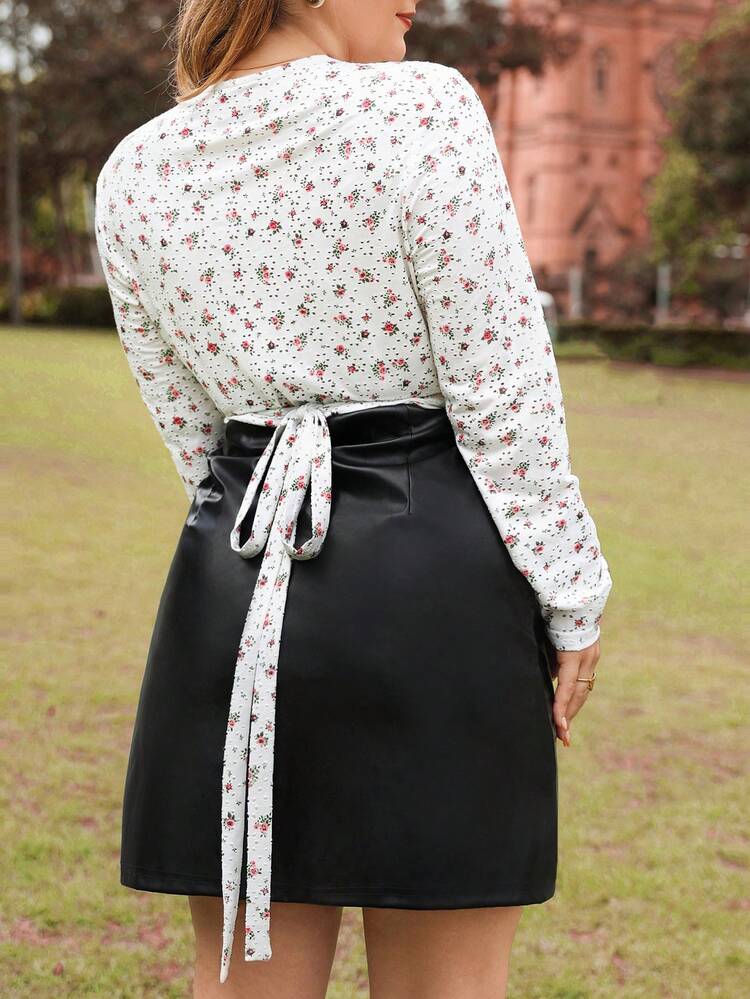 Plus Size Floral Prints Lace Patchwork T-shirt