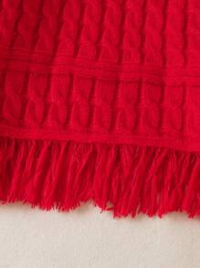 SHEIN 女童流苏下摆红色毛衣 - 紅色 - 查看 7