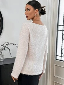 SHEIN Privé Women's Solid Color Plush Long Sleeve T-shirt