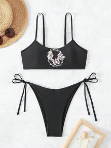 Swim EVENT Butterfly Print Bikini Set For Women - Black - View 7