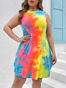 SHEIN VCAY Sukienka bez rękawów Boho Tie Dye Plus Size, na lato