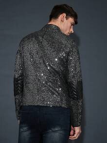 GENTILAND Hombres Cazadora con cremallera con lentejuelas - Negro - Ver 2