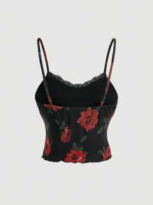 SHEIN MOD Floral Printed Camisole Top With Lace Hem - Multicolor - View 2