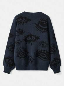 ROMWE Grunge Punk Women's Eye Pattern Round Neck Sweater - Multicolor - View 2
